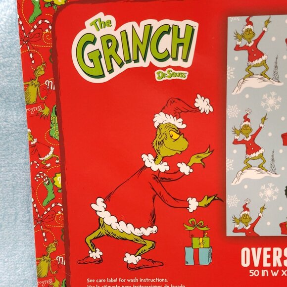 Dr. Seuss The Grinch Oversized Plush Throw Blanket 50x60" Holiday Christmas Blue - Picture 13 of 15